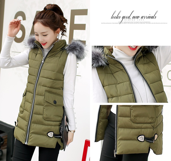 PreOrderคนอ้วน - เสื้อกั๊กแฟชั่น ผ้าร่มบุนวม มี Hood ขนเฟอร์ มีลายด้านหลัง สี : ดำ / แดง / เหลือง / เทา / เขียวทหาร / เขียงใบไม้ / ครีม / ชมพู / น้ำเงิน