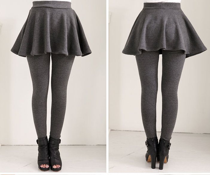 PreOrderคนอ้วน - กระโปรง+เลคกิ้งกันหนาวแฟชั่น ผ้าฝ้ายโพลิเอสเตอร์ ข้างในเป็นผ้ากำมะหยี่เก็บความร้อน สี : เทาอ่อน / ไวน์แดง / ดำ