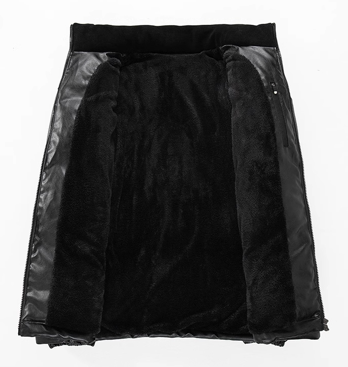 M2324-0013 เสื้อกันหนาวชายไซส์ใหญ่ บุนวม เป็นหนังPU ข้างในบุขน