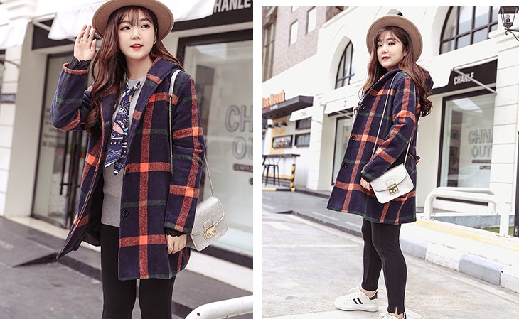 PreOrderคนอ้วน - เสื้อโค้ทกันหนาว ผ้าวูลขนสัตว์ มีซับใน สี : เทา / น้ำเงินแดง