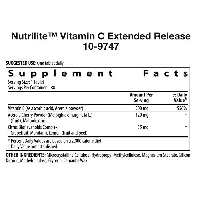 Nutrilite Vitamin C Extended Release วิตามิน ซี 500mg ชนิดละลายช้า ช่วยเพิ่มภูมิต้านทานร่างกาย ป้องกันการเป็นหวัด ผิวพรรณสวยใสขึ้น Amway USA