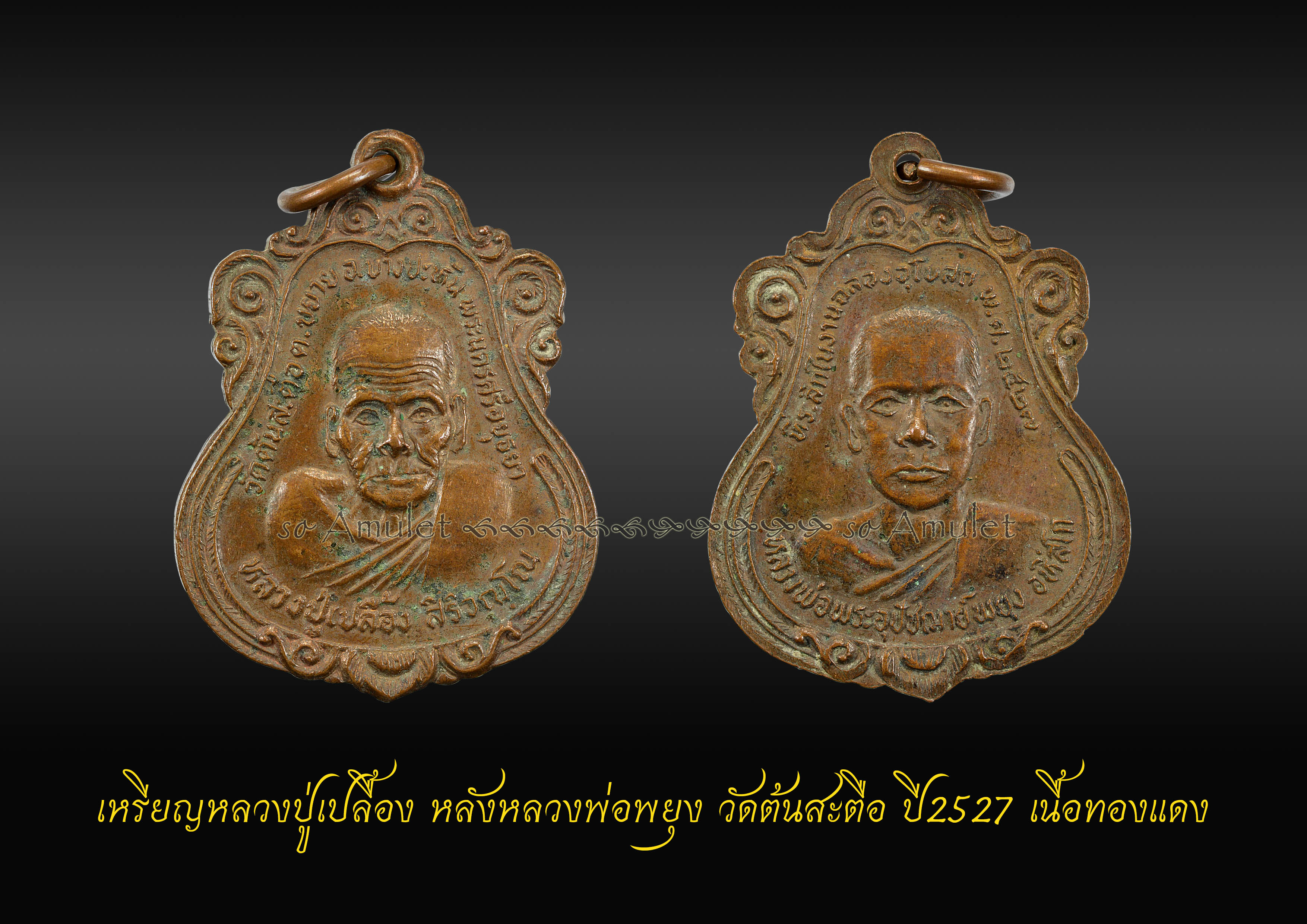 เหรียญหลวงปู่เปลื้อง หลังหลวงพ่อพยุง วัดต้นสะตือ ปี25527 เนื้อทองแดง