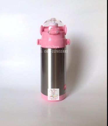 กระติกน้ำมินนี่เมาส์ Disney MinnieMouse สีชมพู-เงิน ลายด้านเดียว --Good Luck Disney Baby-- แถมฟรี!! ถุงหุ้มช่วยรักษาอุณหภูมิ1ถุงและแปรงล้างหลอด1ชิ้นค่ะ^^