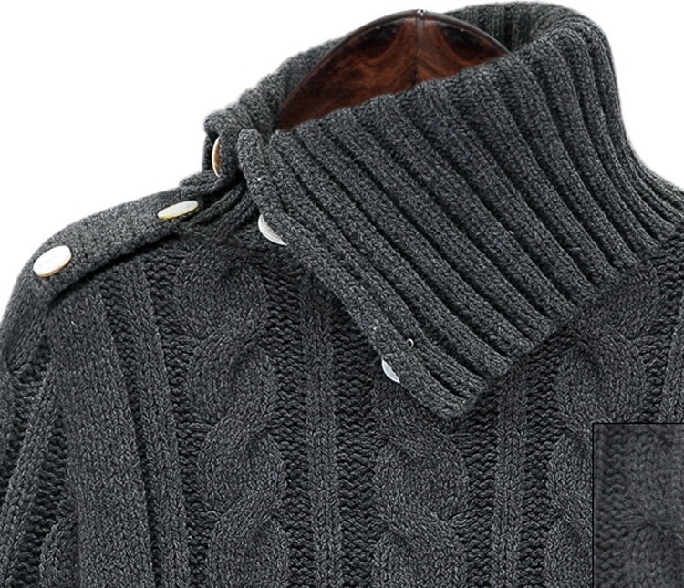 PreOrderคนอ้วน - เสื้อไหมพรมกันหนาวไซส์ใหญ่ เสื้อไหมพรมคอเต่ายืด แต่งกระดุมข้างนึง สีเทาเข้ม