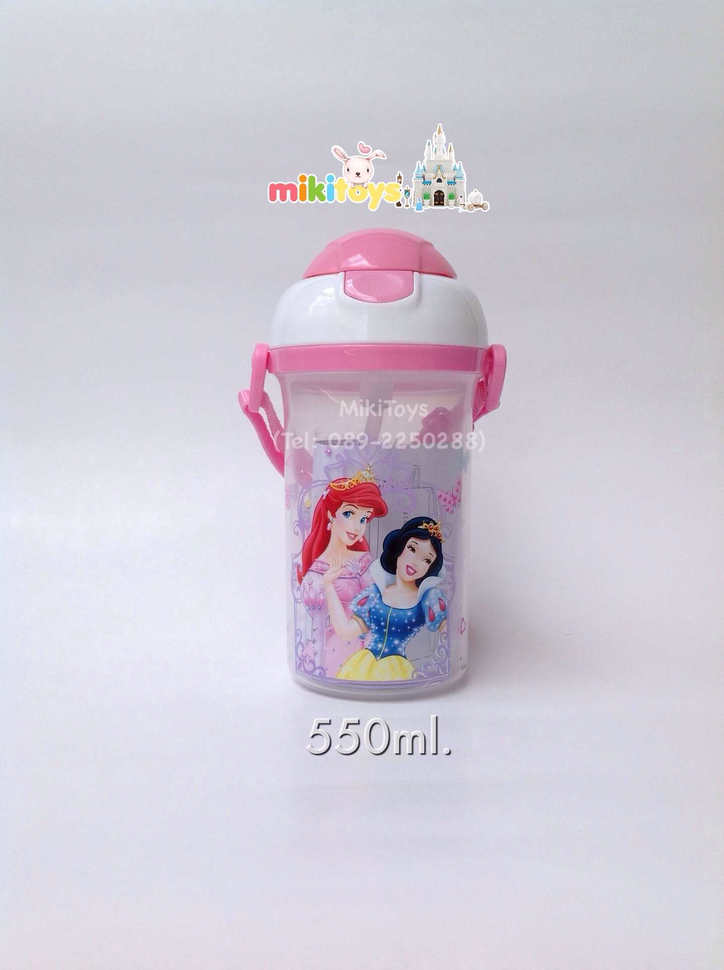 กระติกน้ำPRINCESSเจ้าหญิง550ml. (SnowWhite,Ariel,Cinderella)ฝากดเด้ง ด้านล่างขุ่น