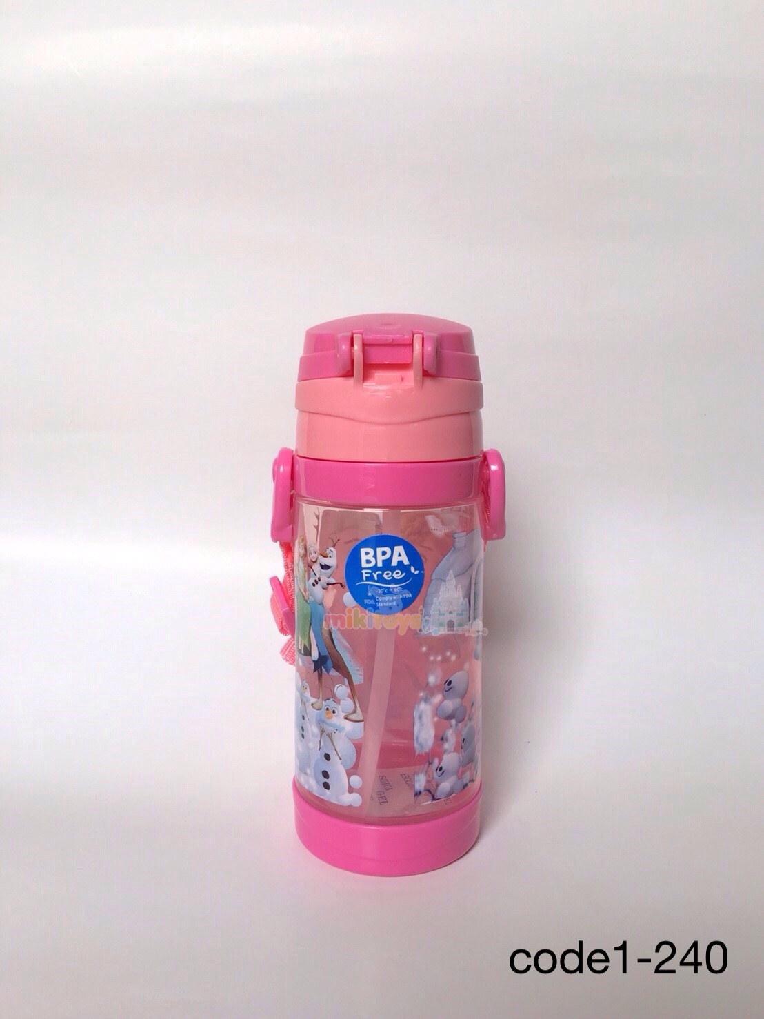 กระติกน้ำเด็ก Frozen fever Elsa&Annaโฟรเซ่น (เอลซ่า,แอนนา) สีชมพู รุ่นฝาเด้ง ปุ่มกดสามเหลี่ยม