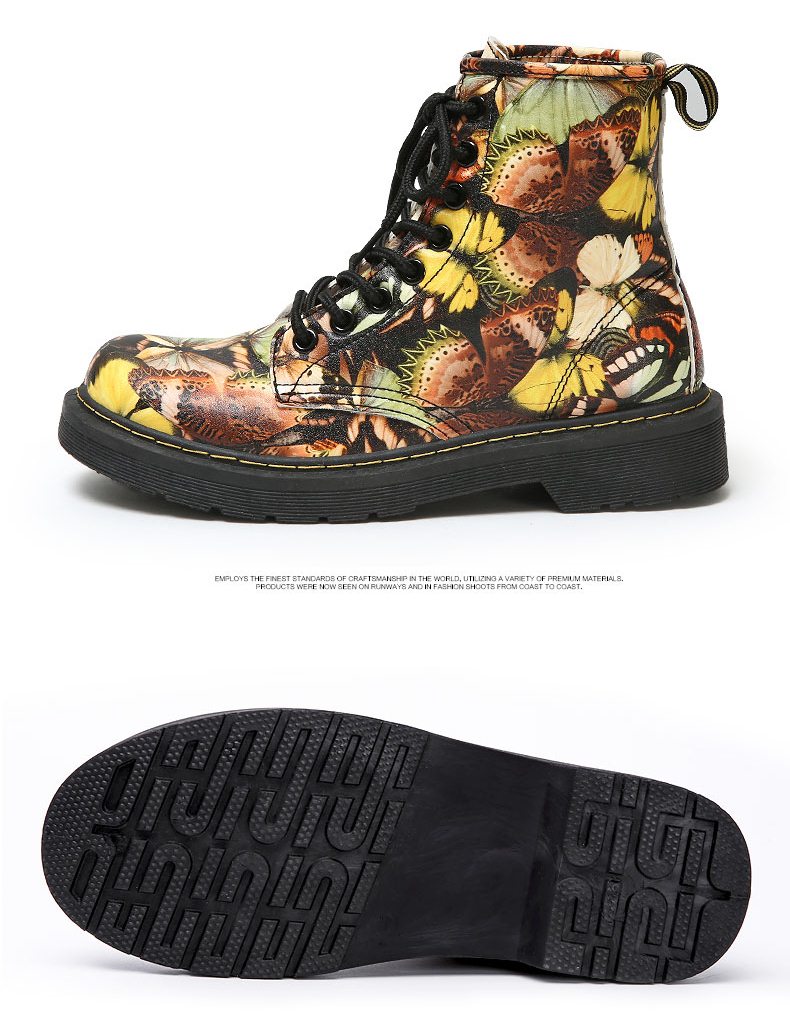 Pre Order - รองเท้ากันหนาว รองเท้าลุยหิมะ หนัง Pu ลายผีเสื้อ ข้างในบุกำมะหยี่ สูง 17cm สี : เหลือง / น้ำเงิน ไซส์ 35 / 36 / 37 / 38 / 39 / 40