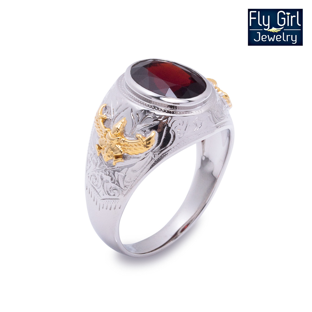 แหวนครุฑพลอยโกเมนแท้เงินแท้ลายไทยสวยคลาสสิค(ราศีมังกร) ใส่รับโชคปีใหม่ช่วยปกป้องคุ้มครอง