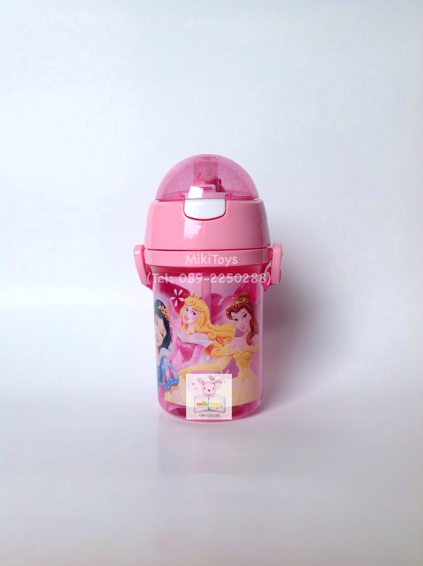 ✅กระติกน้ำ เจ้าหญิง Disney Princess สีชมพูใส 400ml. สโนไวท์,ออโรร่า,เบลล์ (Disney,Snow White,Aurora,Belle) รุ่นกด ฝาเด้ง