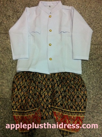 T34 ชุดไทย เสื้อขาว+โจงกระเบนโขมพัตร
