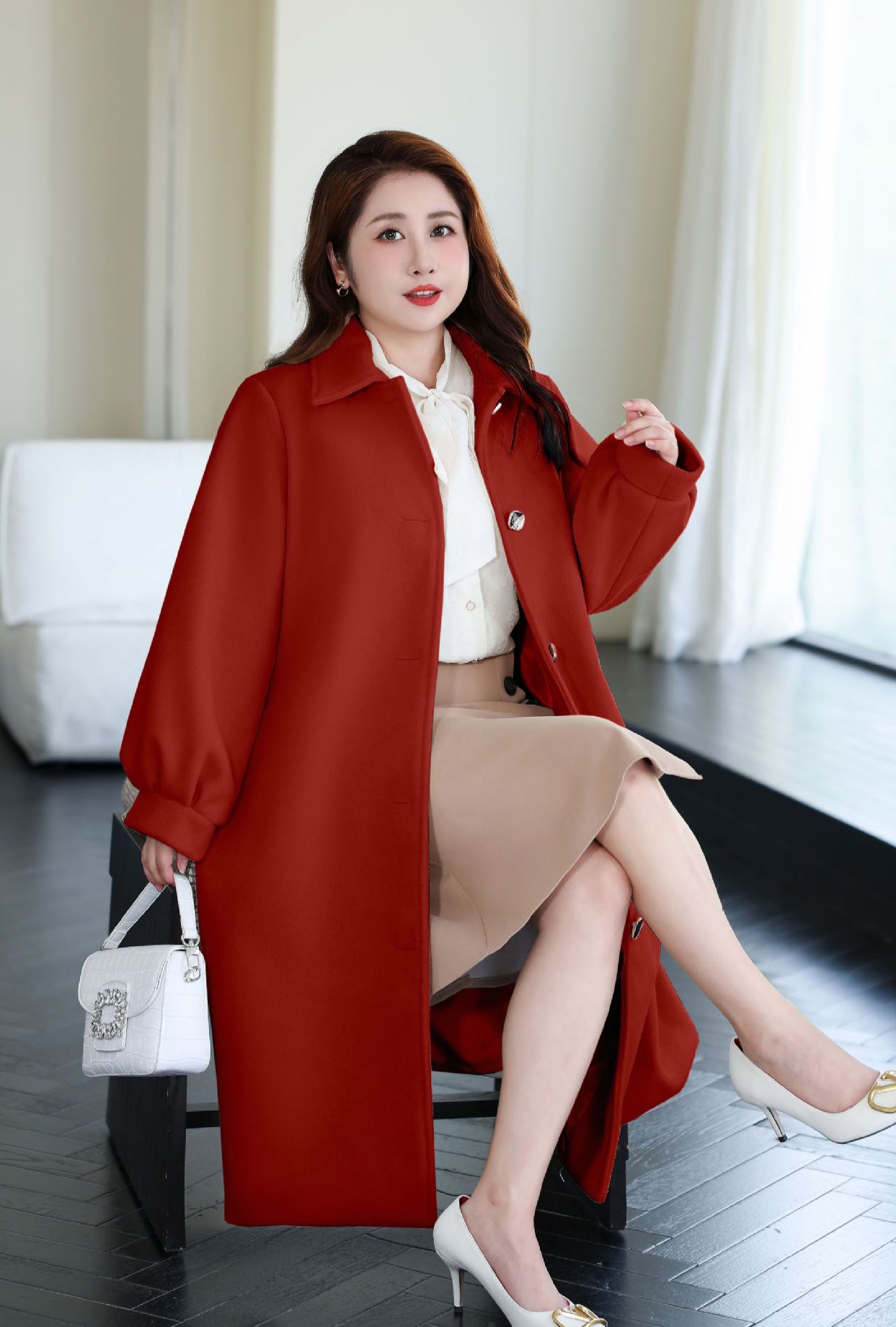 2324-0077 โค้ทวูลยาวไซส์ใหญ่ อีกแบบ สวย ๆ