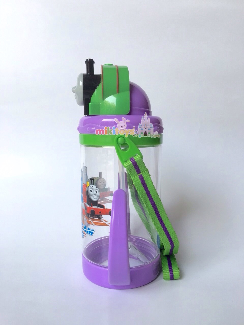กระติกน้ำพร้อมหูจับ Thomas&Friends 3D (PERCY สีม่วง-เขียว) ฝาเลื่อน3D หลอดในตัว**BPA Free ปลอดภัยค่ะ