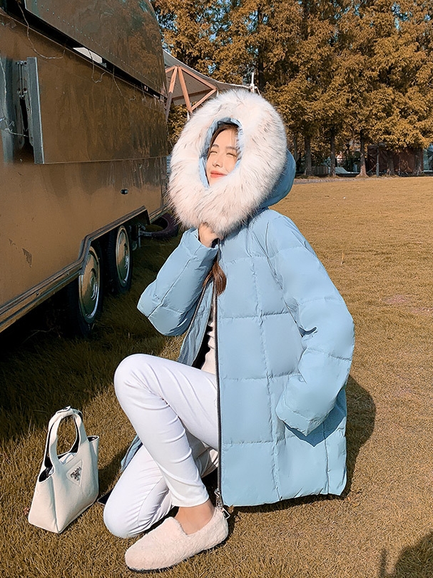 2324-0095 เสื้อกันหนาวไซส์ใหญ่ ความยาวปานกลาง เฟอร์ Hood พร้อม