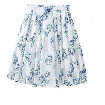 ##พร้อมส่ง## กระโปรง ผ้าฝ้าย กระโปรงลายดอกจับจีบรอบ