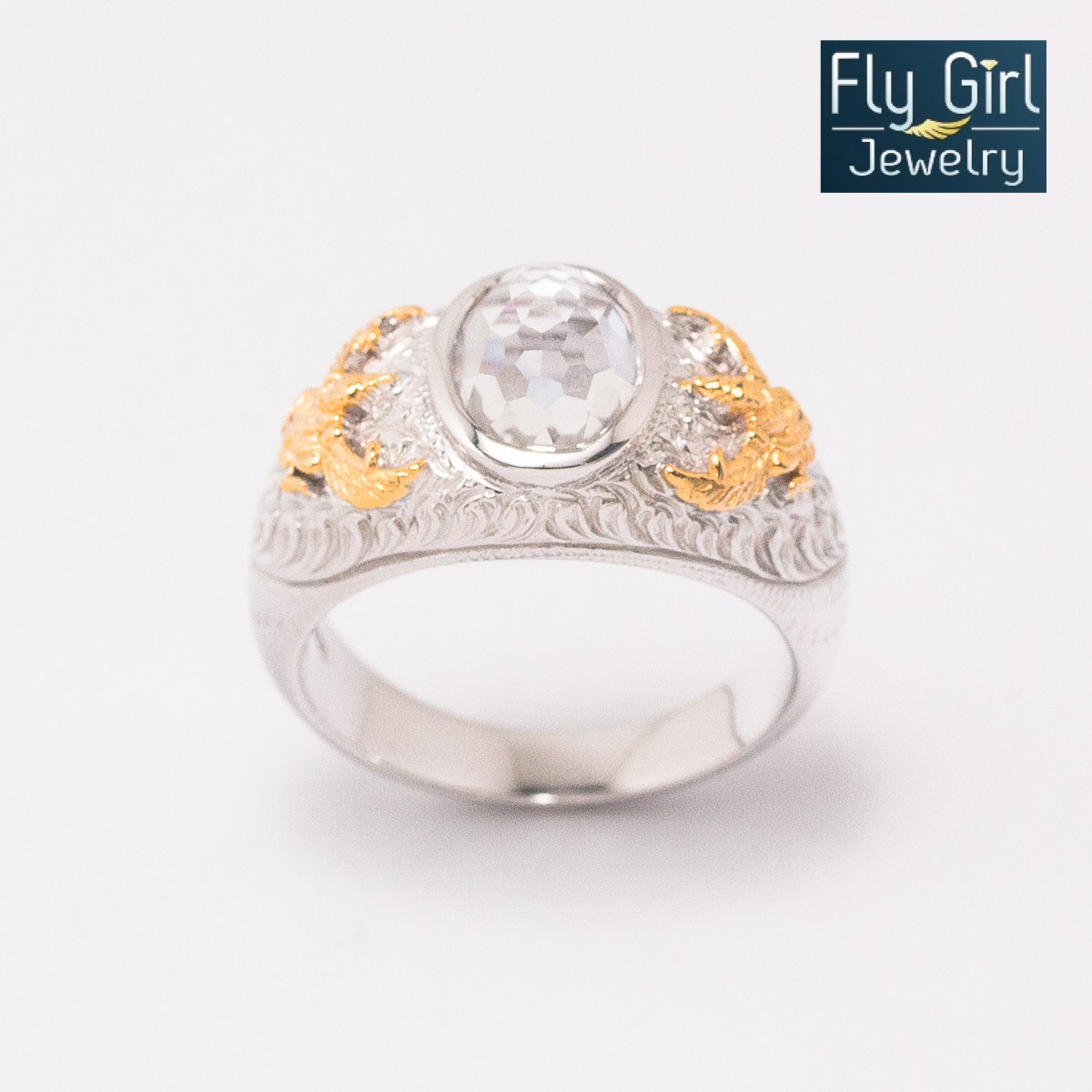 แหวนครุฑชายหญิง เงินแท้พลอยไวท์ควอตซ์แท้(ราศีเมษ) UNISEX