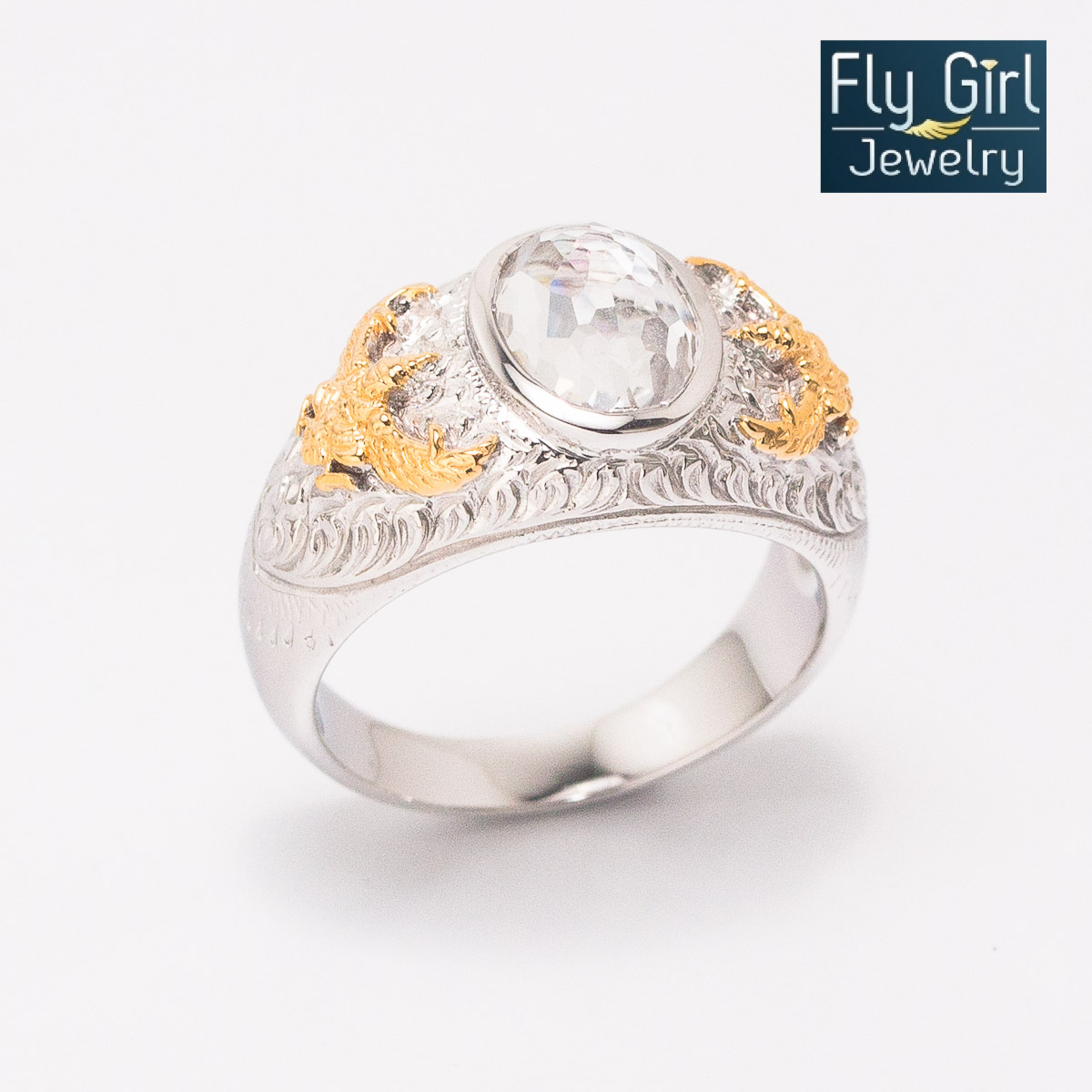 แหวนครุฑชายหญิง เงินแท้พลอยไวท์ควอตซ์แท้(ราศีเมษ) UNISEX