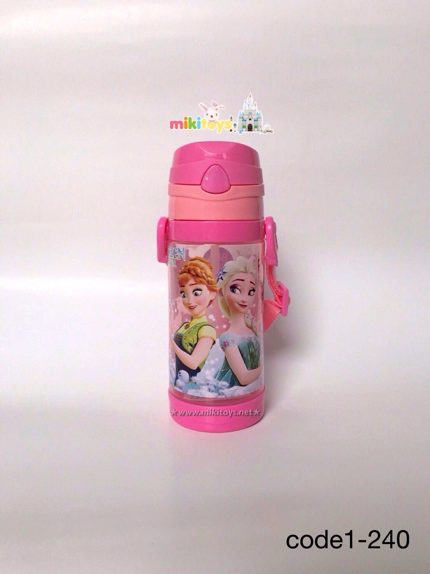 กระติกน้ำเด็ก Frozen fever Elsa&Annaโฟรเซ่น (เอลซ่า,แอนนา) สีชมพู รุ่นฝาเด้ง ปุ่มกดสามเหลี่ยม