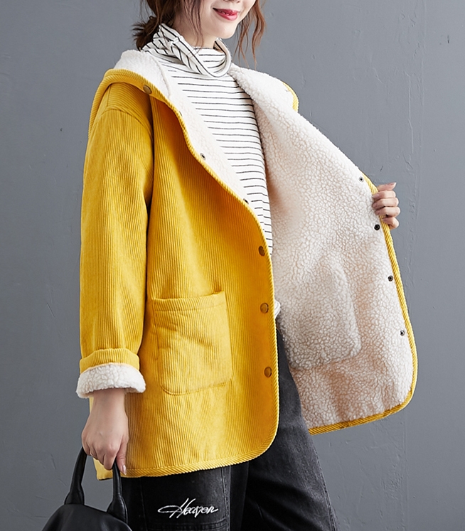 CO-008 เสื้อกันหนาว ผ้าลูกฟูก บุขนด้านใน มีHood สีน้ำเงิน / เหลือง / น้ำตาล