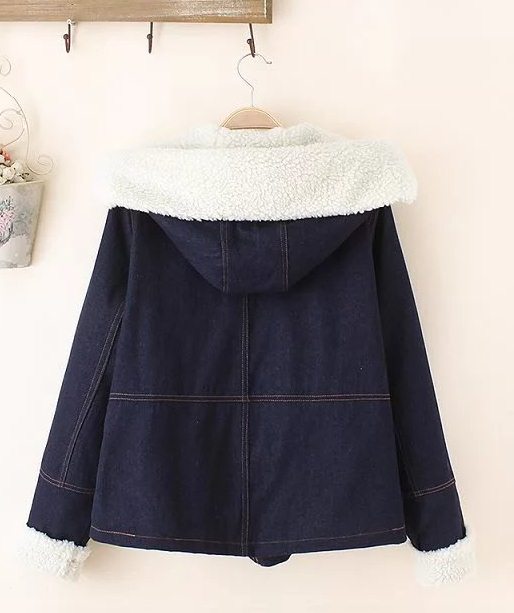 PreOrderคนอ้วน - เสื้อยีนส์กันหนาว ข้างในบุหนังสัตว์ มี Hood สีน้ำเงิน