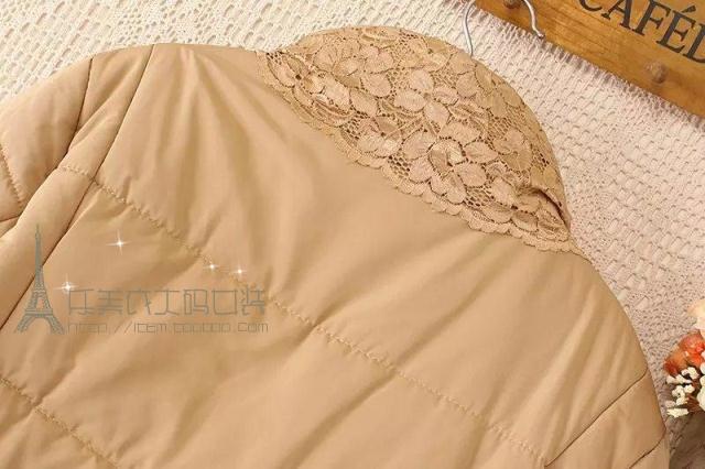 PreOrderเสื้อผ้าคนอ้วน - เสื้อกันหนาวไซส์ใหญ่ คนอ้วน ผ้าร่มบุนวม แต่งผ้าลูกไม้คอเสื้อ สี : ดำ / กากี