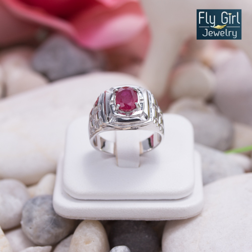 แหวนชาย พลอยทับทิมแท้ เงินแท้ชุบทองคำขาว