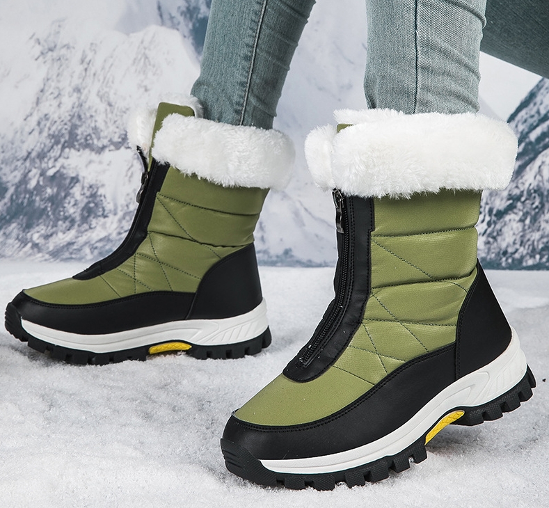 SW2324-0001 รองเท้ากันหนาว ญ. กันหิมะ บุขน กันน้ำ ใส่เที่ยวใส่เล่นหิมะ ซิปด้านหน้า