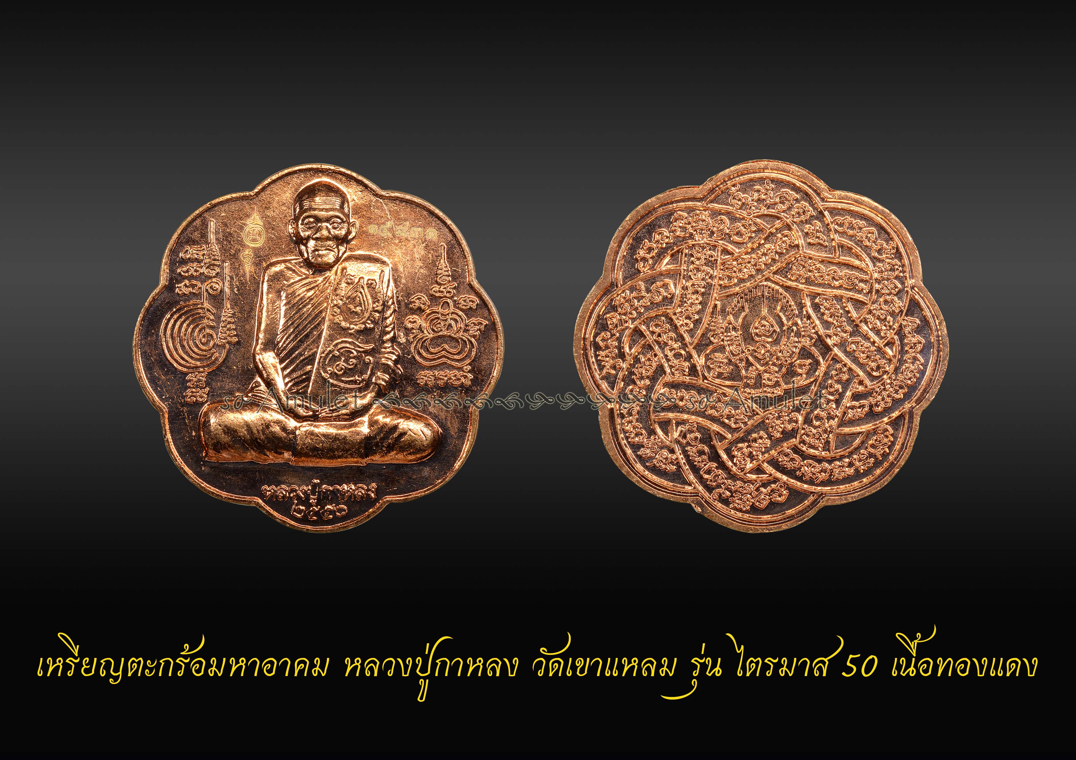 เหรียญตะกร้อมหาอาคม หลวงปู่กาหลง วัดเขาแหลม รุ่น ไตรมาส 50 เนื้อทองแดง