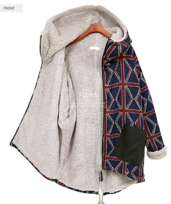 PreOrderคนอ้วน - เสื้อกันหนาวไซส์ใหญ่ ลายเก๋ ด้านในเป็นหนังสัตว์ มีHood สีน้ำเงิน