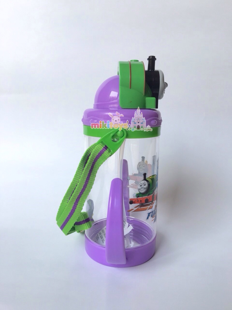 กระติกน้ำพร้อมหูจับ Thomas&Friends 3D (PERCY สีม่วง-เขียว) ฝาเลื่อน3D หลอดในตัว**BPA Free ปลอดภัยค่ะ