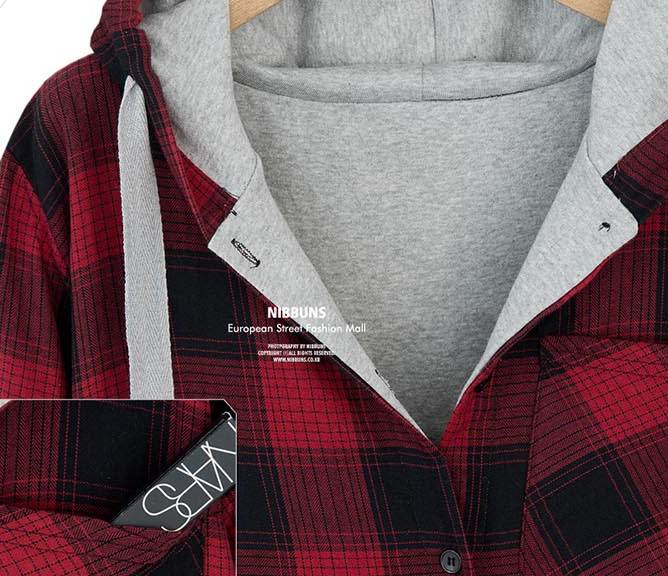 PreOrderไซส์ใหญ่ - เสื้อกันหนาวไซส์ใหญ่ คนอ้วน มีHood ลายสก๊อต 2 สี สี : แดง / เทา