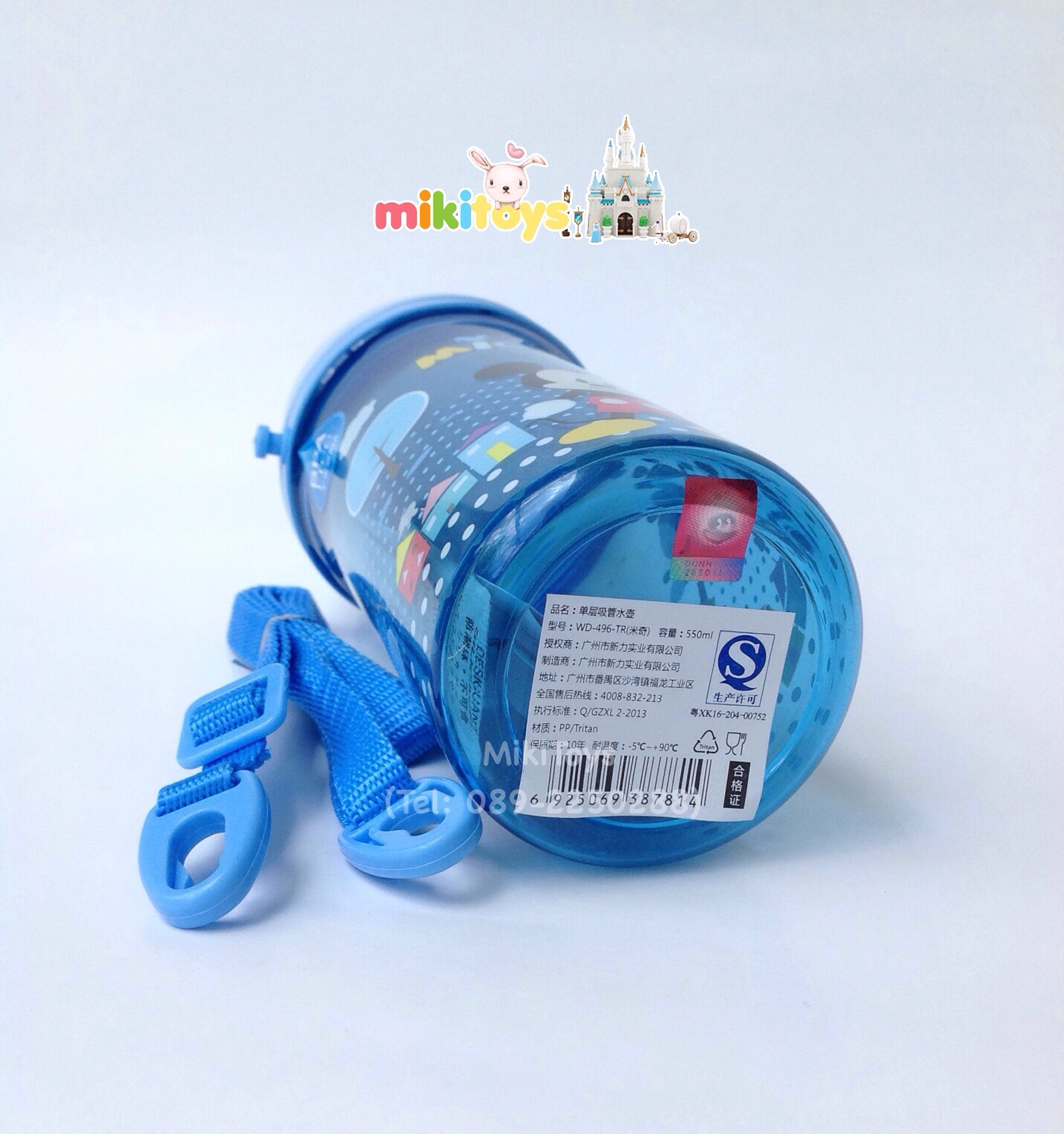 กระติกน้ำมิกกี้เมาส์ MickeyMouse 550ml. สีฟ้าใส สินค้าลิขสิทธิ์แท้ *BPA Free(ฟรีค่าจัดส่ง)