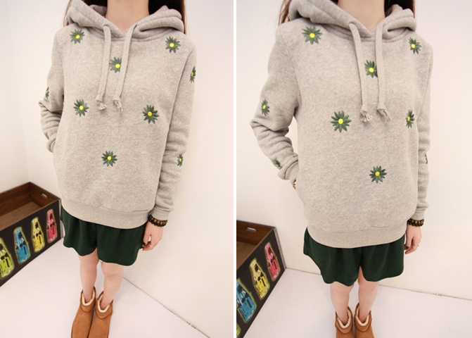 Pre Order - เสื้อกันหนาวแฟชั่น ผ้าขนแกะ ดีไซด์น่ารัก พร้อม Hood : สีชมพู / สีเทา / สีเขียว / สีดำ