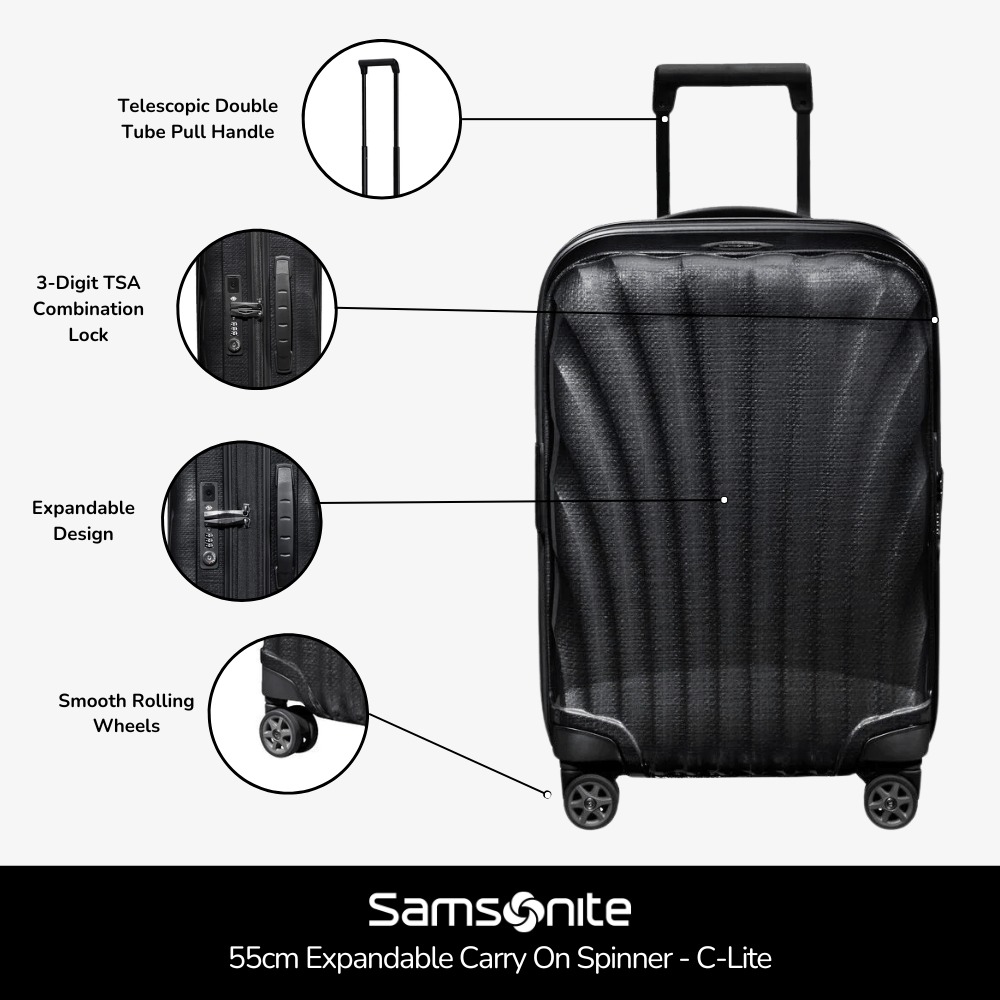 กระเป๋าเดินทางขึ้นเครื่องได้ Samsonite C-lite Spinner 36L 55cm แซมโซไนท์ สปินเนอร์ 55 รุ่นใหม่ปี 2022 มีช่องชาร์ต usb