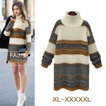 PreOrderคนอ้วน - เสื้อไหมพรมกันหนาวไซส์ใหญ่ เสื้อไหมพรมคอเต่ายืด ตัวยาว ลายถักสวย สีครีมดำ