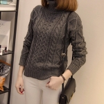 PreOrderคนอ้วน - เสื้อกันหนาวแฟชั่น ไหมพรมคอเต่า สีเทา