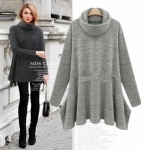 PreOrderคนอ้วน - เสื้อกันหนาวแฟชั่น ไซส์ใหญ่ คนอ้วน เสื้อวอมกันหนาวคอเต่า สี : เทาเข้ม / เทาอ่อน