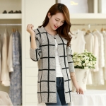 Pre Order - เสื้อกันหนาวแฟชั่นเกาหลี เวตเตอร์แขนยาวลายตารางหมากรุก สี : สีม่วง / สีกุหลาบ / สีเทา / สีเหลือง