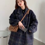 2324-0029 โค้ทวูลแบบสั้น ลายสก๊อต กระดุมหน้า