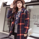 PreOrderคนอ้วน - เสื้อโค้ทกันหนาว ผ้าวูลขนสัตว์ มีซับใน สี : เทา / น้ำเงินแดง