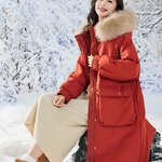 2324-0004 กันหนาวบุขนเป็ดขาว อีกแบบต่างกันตรงกระเป๋า ตัวยาว มีเฟอร์ถอดได้