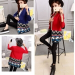 PreOrderคนอ้วน - เสื้อคลุมกันหนาวแฟชั่น ไซส์ใหญ่ คนอ้วน เสื้อไหมพรมไม่หนา ถักลาย ตัวยาว สี : แดง / น้ำเงิน