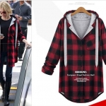 PreOrderเสื้อผ้าคนอ้วน - เสื้อกันหนาวไซส์ใหญ่ คนอ้วน มีHood ลายสก๊อต สี : แดง / เทา