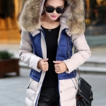 PreOrderคนอ้วน - เสื้อโค้ทไซส์ใหญ่ ผ้าร่มบุนวม ขนเฟอร์ สี : ดำเบจ / น้ำเงินเบจ