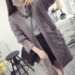 PreOrderเสื้อผ้าคนอ้วน - เสื้อกันหนาวคนอ้วน ไซส์ใหญ่ เสื้อไหมพรมถักลาย ตัวยาว สี : ไวน์แดง / เขียว / ม่วง