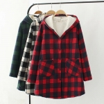 PreOrderคนอ้วน - เสื้อกันหนาวแฟชั่น ผ้าฝ้ายลายสก๊อต บุขนสัตว์ด้านใน มีHood สี : ดำ / แดง / เขียว