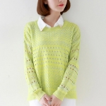 Pre Order - เสื้อกันหนาวแฟชั่น เป็นเซต 2 ชิ้น เสื้อกันหนาวถักนิตติ้งแบบบาง และเสื้อเชิ้ตชีฟองแขนกุดสีขาว สี : สีเขียว / สีเทาเข้ม