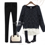 PreOrderไซส์ใหญ่ - เสื้อกันหนาวแฟชั่นไซส์ใหญ่ ไหมพรมถัก หนากำลังดี เหมาะกับบ้านเรา สี : สีดำ / สีน้ำเงิน