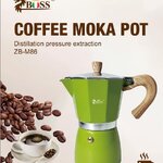 หม้อต้มกาแฟ หม้อชงกาแฟ มอคค่าพอท ขนาด 6 คัพ สีเขียว ตรา BOSS ด้ามจับไม้ ZB-M86 รหัส 1704