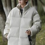 M2324-0013 เสื้อกันหนาวชายไซส์ใหญ่ บุนวม เป็นหนังPU ข้างในบุขน