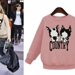 PreOrderคนอ้วน - เสื้อกันหนาวแฟชั่น ไซส์ใหญ่ คนอ้วน เสื้อยืดกันหนาว พิมพ์ลายน้องหมาที่หน้าอก สี : เขียว / ชมพู / แอปริคอท (เบจ)